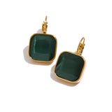 Cat Eye Stone Square Gold Earrings