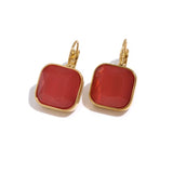 Cat Eye Stone Square Gold Earrings
