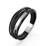 Men’s Layered Leather Bracelet ~ Silver