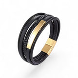 Men’s Layered Leather Bracelet ~ Gold