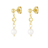 Dainty Clover Pearl ~ Gold Earrings