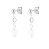 Dainty Clover Pearl ~ Silver Earrings