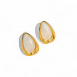 Resin White Teardrop Gold Earrings